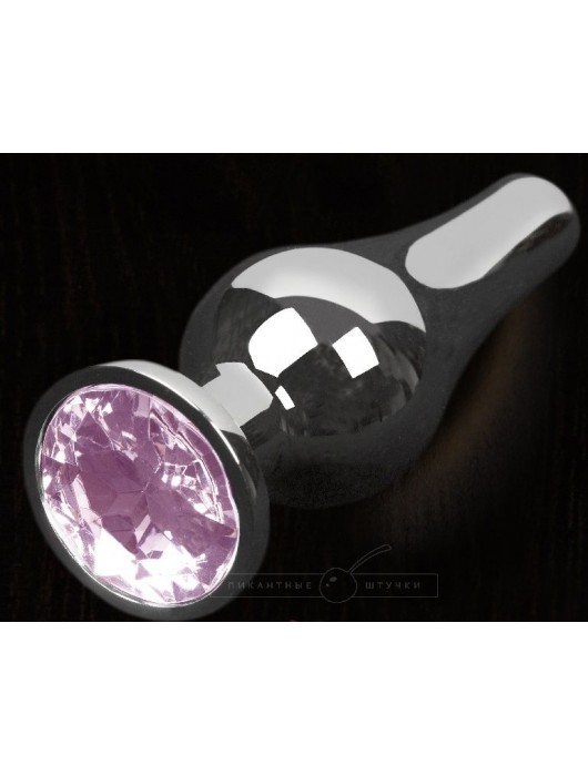 Серая анальная пробка с розовым кристаллом - 8,5 см. - Пикантные штучки - купить с доставкой в Ростове-на-Дону