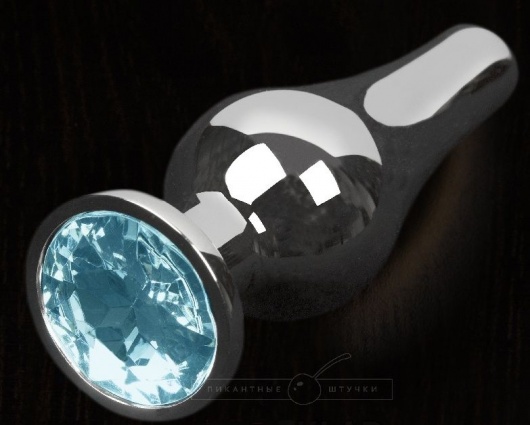 Серая анальная пробка с голубым кристаллом - 8,5 см. - Пикантные штучки - купить с доставкой в Ростове-на-Дону