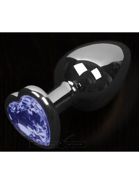 Графитовая анальная пробка с синим кристаллом в виде сердечка - 8,5 см. - Пикантные штучки - купить с доставкой в Ростове-на-Дону