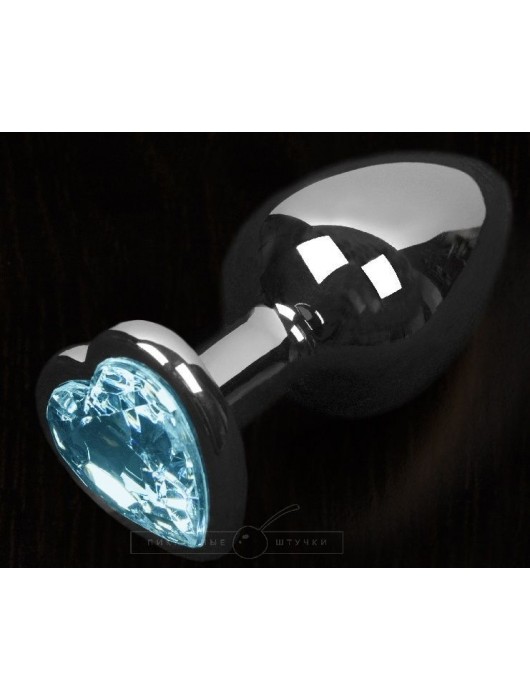 Графитовая анальная пробка с голубым кристаллом в виде сердечка - 8,5 см. - Пикантные штучки - купить с доставкой в Ростове-на-Дону