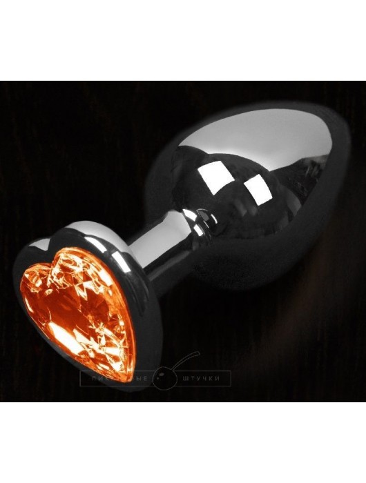 Графитовая анальная пробка с оранжевым кристаллом в виде сердечка - 6 см. - Пикантные штучки - купить с доставкой в Ростове-на-Дону