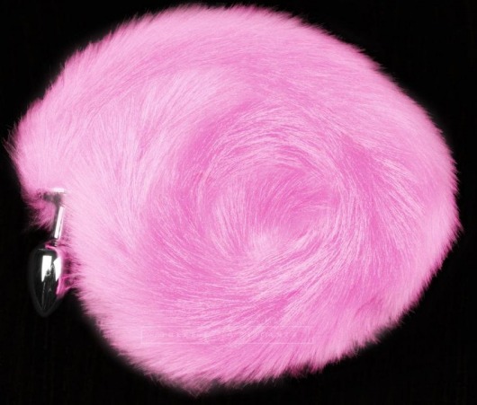 Серебристая анальная пробка с розовым хвостом - Пикантные штучки - купить с доставкой в Ростове-на-Дону