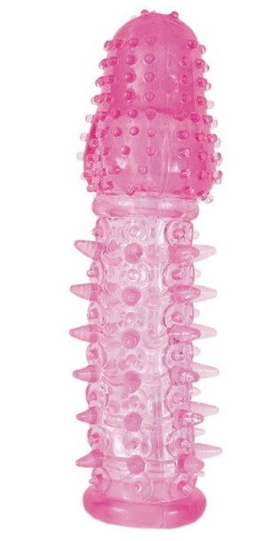 Закрытая насадка розового цвета с шипами и точками - 13,5 см. - Toyfa Basic - в Ростове-на-Дону купить с доставкой