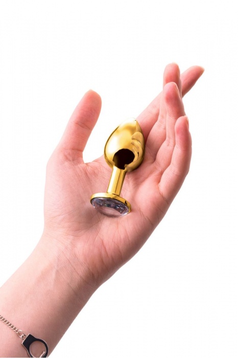 Золотистая маленькая анальная втулка с прозрачным кристаллом - 6 см. - ToyFa - купить с доставкой в Ростове-на-Дону