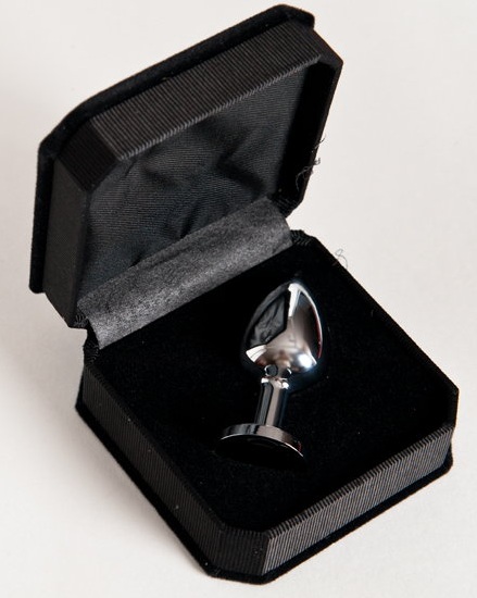 Маленькая серебристая анальная втулка с чёрным кристаллом - 6 см. - ToyFa - купить с доставкой в Ростове-на-Дону