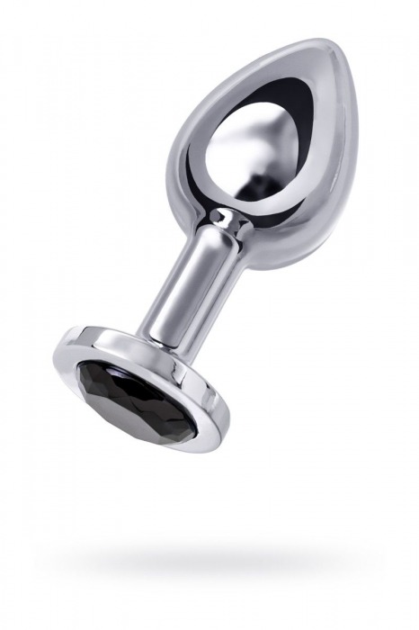 Большая серебристая анальная втулка с чёрным кристаллом - 8,5 см. - ToyFa - купить с доставкой в Ростове-на-Дону