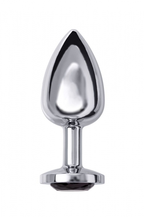 Большая серебристая анальная втулка с чёрным кристаллом - 8,5 см. - ToyFa - купить с доставкой в Ростове-на-Дону