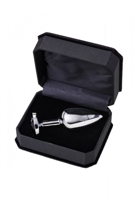 Большая серебристая анальная втулка с чёрным кристаллом - 8,5 см. - ToyFa - купить с доставкой в Ростове-на-Дону