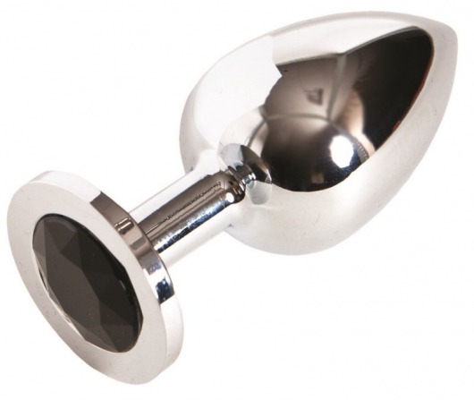 Большая серебристая анальная втулка с чёрным кристаллом - 8,5 см. - ToyFa - купить с доставкой в Ростове-на-Дону