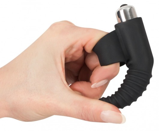 Черная вибронасадка на палец с винтовым наконечником Finger Vibrator - 10,5 см. - Orion