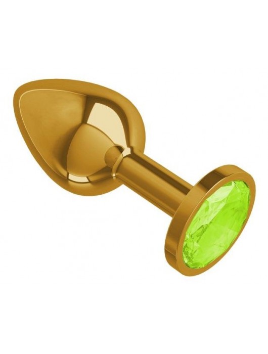 Золотистая конусовидная анальная пробка с салатовым кристаллом - 7 см. - Джага-Джага - купить с доставкой в Ростове-на-Дону