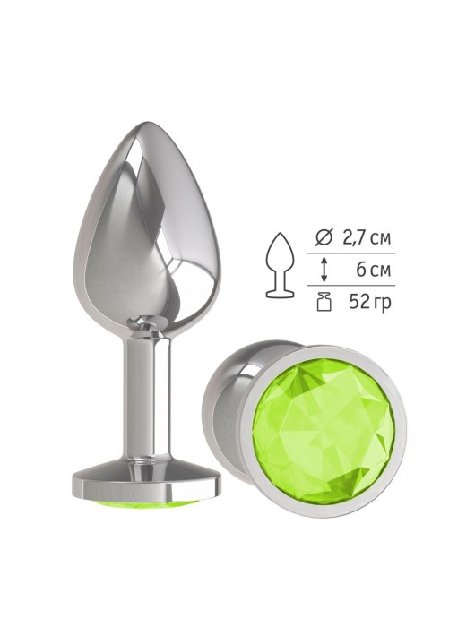 Серебристая конусовидная анальная пробка с салатовым кристаллом - 7 см. - Джага-Джага - купить с доставкой в Ростове-на-Дону