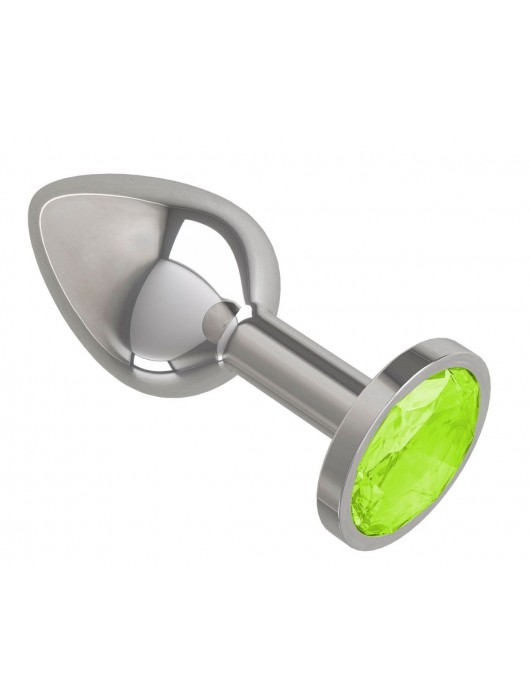 Серебристая конусовидная анальная пробка с салатовым кристаллом - 7 см. - Джага-Джага - купить с доставкой в Ростове-на-Дону
