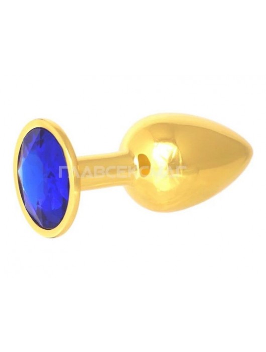 Золотистая анальная пробка с синим кристаллом - 7 см. - Главсексмаг - купить с доставкой в Ростове-на-Дону