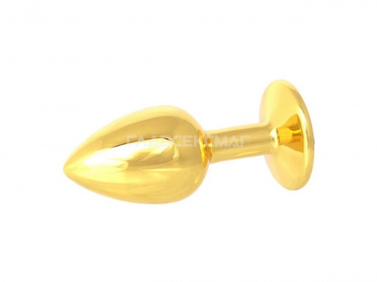 Золотистая анальная пробка с фиолетовым кристаллом - 7 см. - Главсексмаг - купить с доставкой в Ростове-на-Дону