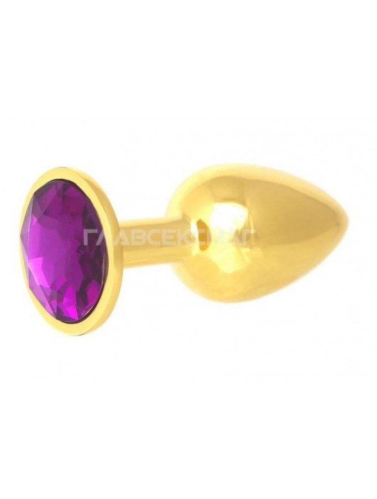 Золотистая анальная пробка с фиолетовым кристаллом - 7 см. - Главсексмаг - купить с доставкой в Ростове-на-Дону