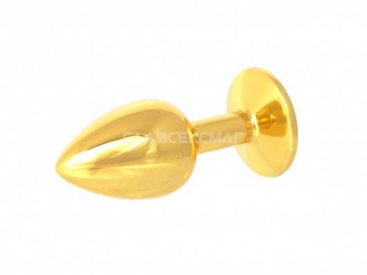 Золотистая анальная пробка с прозрачным кристаллом - 7 см. - Главсексмаг - купить с доставкой в Ростове-на-Дону