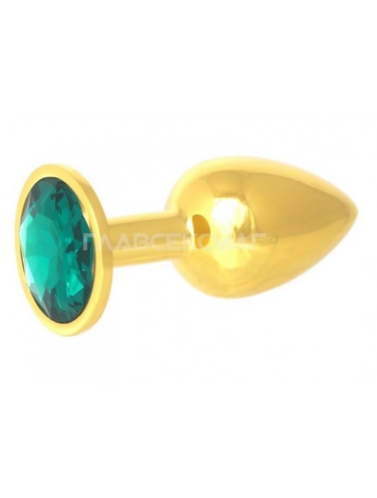 Золотистая анальная пробка с зелёным кристаллом - 7 см. - Главсексмаг - купить с доставкой в Ростове-на-Дону