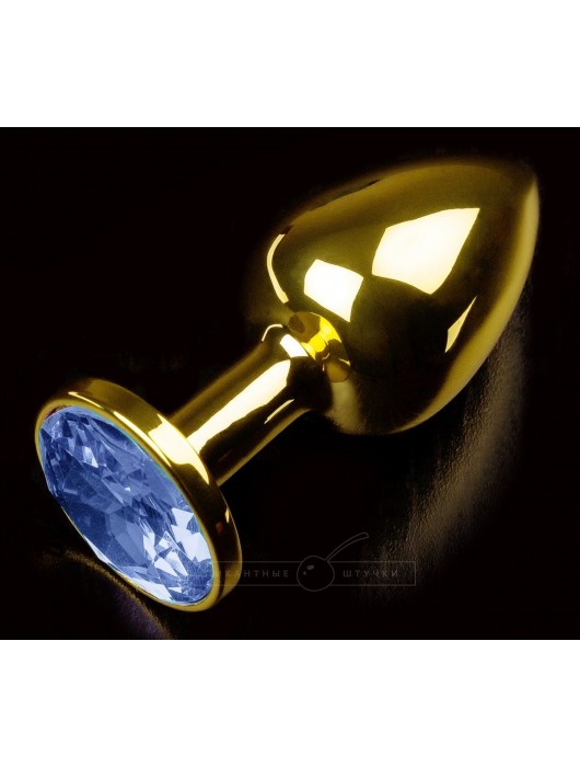 Золотистая анальная втулка с синим стразом - 7 см. - Пикантные штучки - купить с доставкой в Ростове-на-Дону