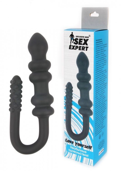 Чёрный стимулятор с различным рельефом Sex Expert - Bior toys