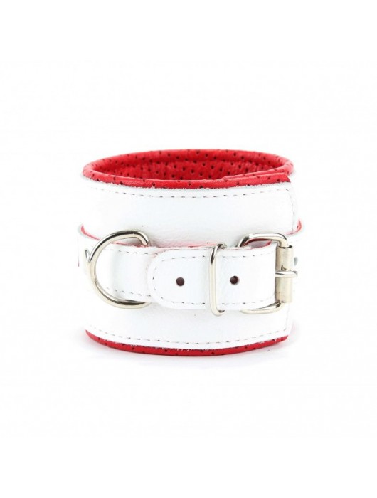 Бело-красные кожаные наручники для медсестры - БДСМ Арсенал - купить с доставкой в Ростове-на-Дону