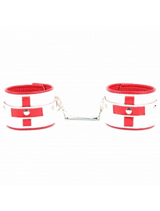 Бело-красные кожаные наручники для медсестры - БДСМ Арсенал - купить с доставкой в Ростове-на-Дону