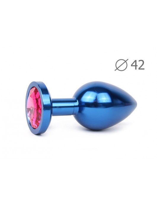 Коническая синяя анальная втулка с малиновым кристаллом - 9,3 см. - Anal Jewelry Plug - купить с доставкой в Ростове-на-Дону