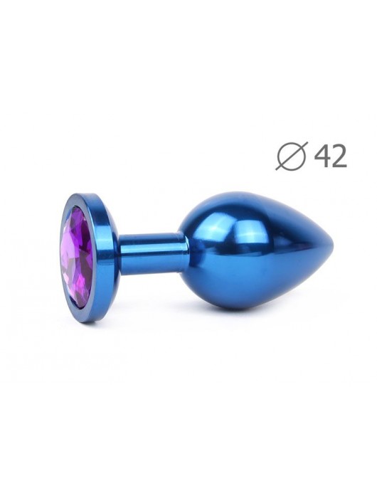 Коническая синяя анальная втулка с кристаллом фиолетового цвета - 9,3 см. - Anal Jewelry Plug - купить с доставкой в Ростове-на-Дону