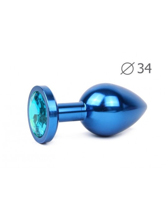 Коническая синяя анальная втулка с голубым кристаллом - 8,2 см. - Anal Jewelry Plug - купить с доставкой в Ростове-на-Дону