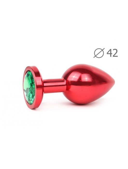 Коническая красная анальная втулка с зеленым кристаллом - 9,3 см. - Anal Jewelry Plug - купить с доставкой в Ростове-на-Дону