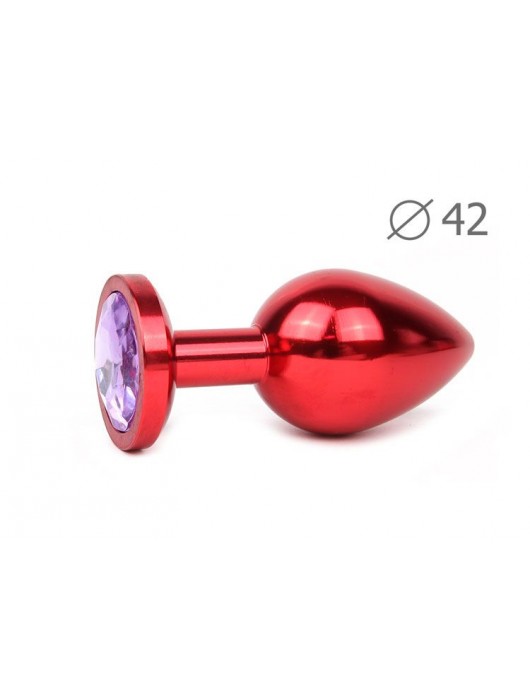 Коническая красная анальная втулка с сиреневым кристаллом - 9,3 см. - Anal Jewelry Plug - купить с доставкой в Ростове-на-Дону