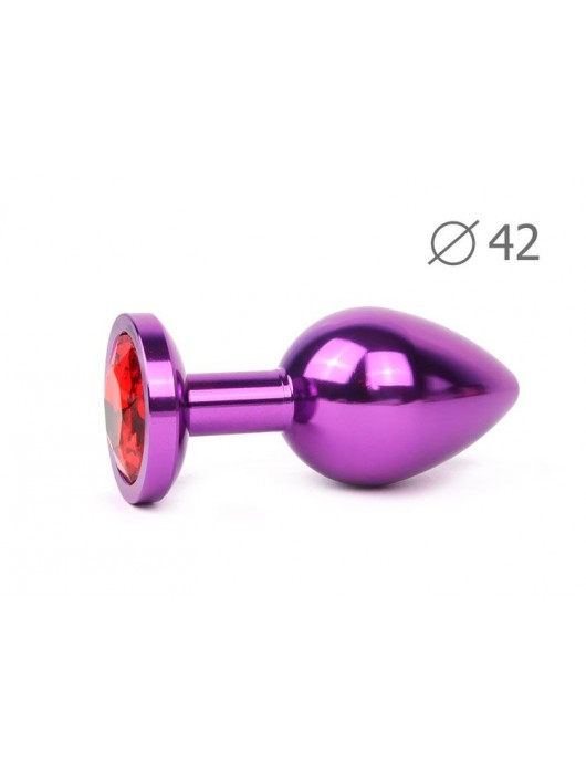 Коническая фиолетовая анальная втулка с красным кристаллом - 9,3 см. - Anal Jewelry Plug - купить с доставкой в Ростове-на-Дону