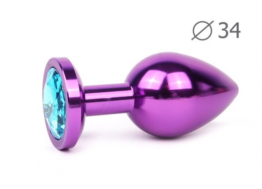 Коническая фиолетовая анальная втулка с голубым кристаллом - 8,2 см. - Anal Jewelry Plug - купить с доставкой в Ростове-на-Дону