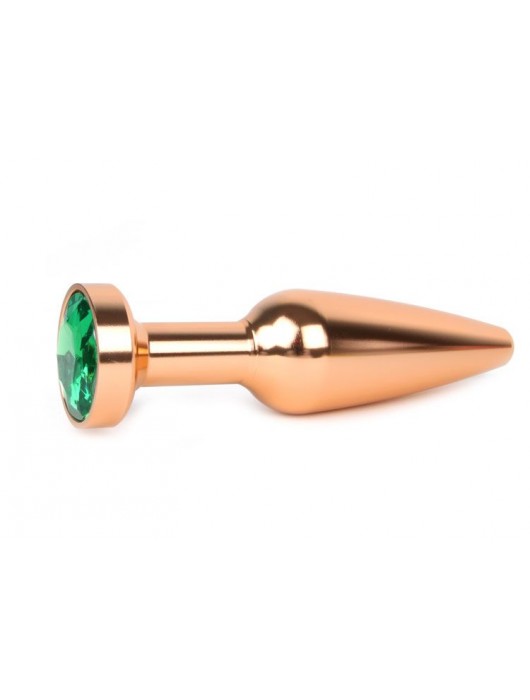 Удлиненная коническая гладкая золотистая анальная втулка с зеленым кристаллом - 11,3 см. - Anal Jewelry Plug - купить с доставкой в Ростове-на-Дону