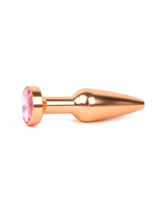 Удлиненная коническая гладкая золотистая анальная втулка с розовым кристаллом - 11,3 см. - Anal Jewelry Plug - купить с доставкой в Ростове-на-Дону