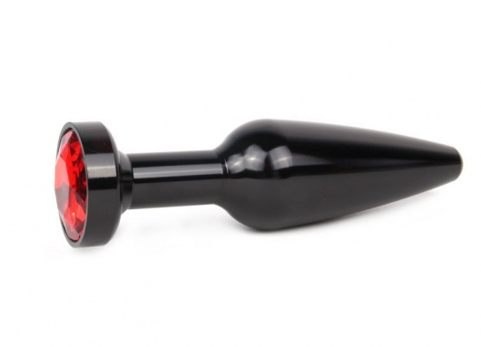 Удлиненная коническая гладкая черная анальная втулка с красным кристаллом - 11,3 см. - Anal Jewelry Plug - купить с доставкой в Ростове-на-Дону