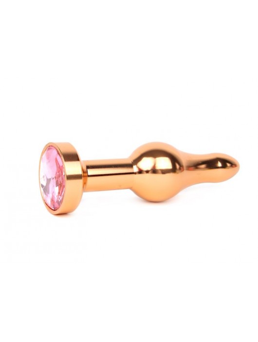 Удлиненная шарикообразная золотистая анальная втулка с розовым кристаллом - 10,3 см. - Anal Jewelry Plug - купить с доставкой в Ростове-на-Дону