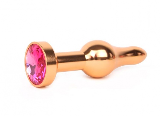 Удлиненная шарикообразная золотистая анальная втулка с малиновым кристаллом - 10,3 см. - Anal Jewelry Plug - купить с доставкой в Ростове-на-Дону