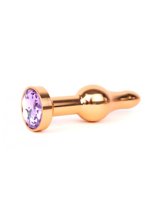 Удлиненная шарикообразная золотистая анальная втулка с сиреневым кристаллом - 10,3 см. - Anal Jewelry Plug - купить с доставкой в Ростове-на-Дону
