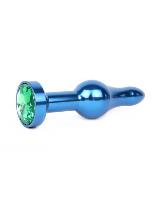 Удлиненная шарикообразная синяя анальная втулка с зеленым кристаллом - 10,3 см. - Anal Jewelry Plug - купить с доставкой в Ростове-на-Дону