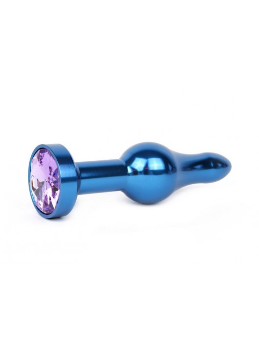 Удлиненная шарикообразная синяя анальная втулка с сиреневым кристаллом - 10,3 см. - Anal Jewelry Plug - купить с доставкой в Ростове-на-Дону