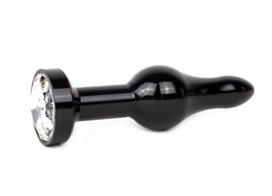 Удлиненная шарикообразная черная анальная втулка с прозрачным кристаллом - 10,3 см. - Anal Jewelry Plug - купить с доставкой в Ростове-на-Дону