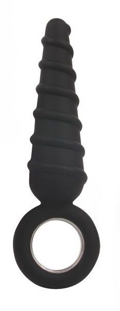 Черный анальный стимулятор-елочка с колечком-ограничителем - 12 см. - Bior toys