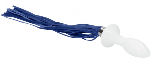 Белая анальная пробка Tail с синими хвостами - Shots Media BV - купить с доставкой в Ростове-на-Дону