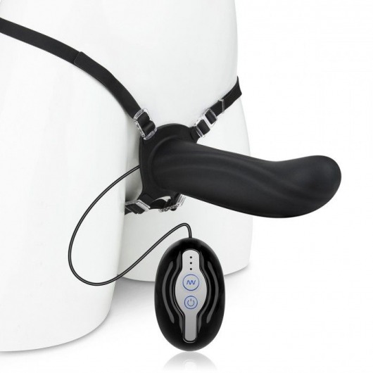 Черный страпон с вибратором Mojo Ghia - Seven Creations - купить с доставкой в Ростове-на-Дону