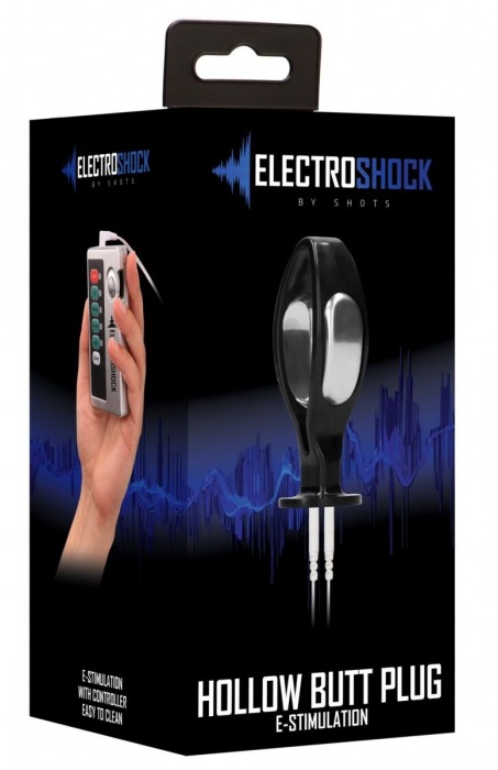Черный электростимулятор с проводящей насадкой E-Stim Hollow Butt Plug - 7,8 см. - Shots Media BV - купить с доставкой в Ростове-на-Дону