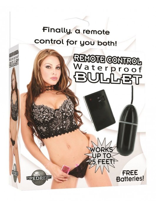 Чёрное виброяйцо Waterproof Remote Control Bullet с пультом ДУ - Pipedream