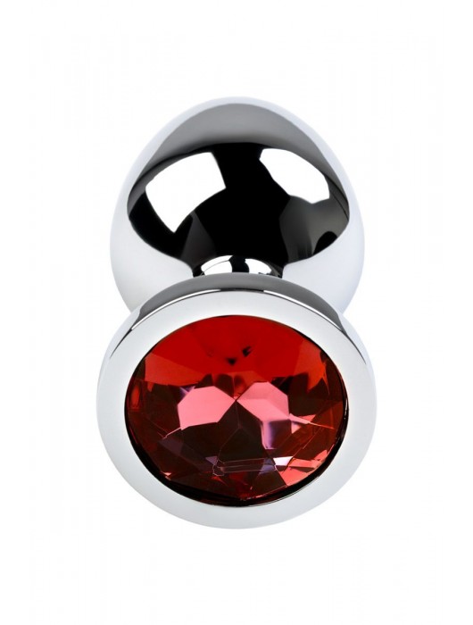 Серебристая коническая анальная пробка с красным кристаллом - 8 см. - ToyFa - купить с доставкой в Ростове-на-Дону