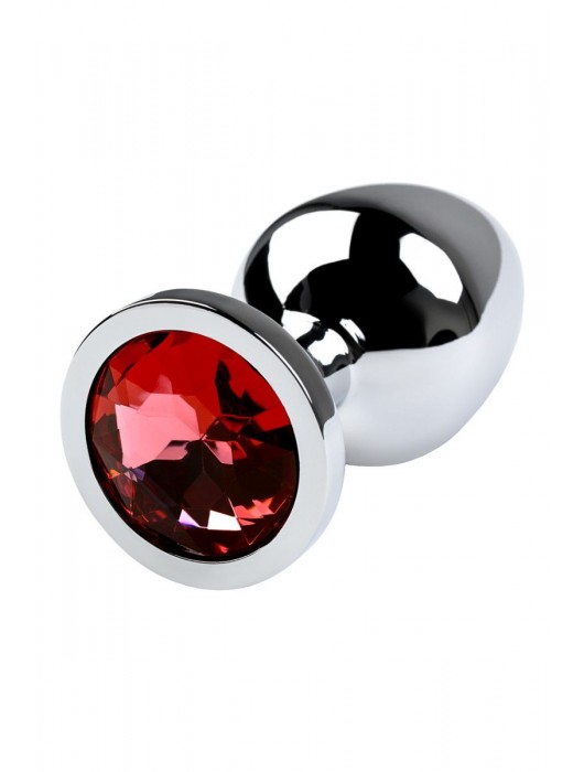 Серебристая коническая анальная пробка с красным кристаллом - 8 см. - ToyFa - купить с доставкой в Ростове-на-Дону