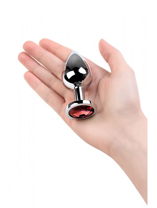 Серебристая коническая анальная пробка с красным кристаллом - 8 см. - ToyFa - купить с доставкой в Ростове-на-Дону